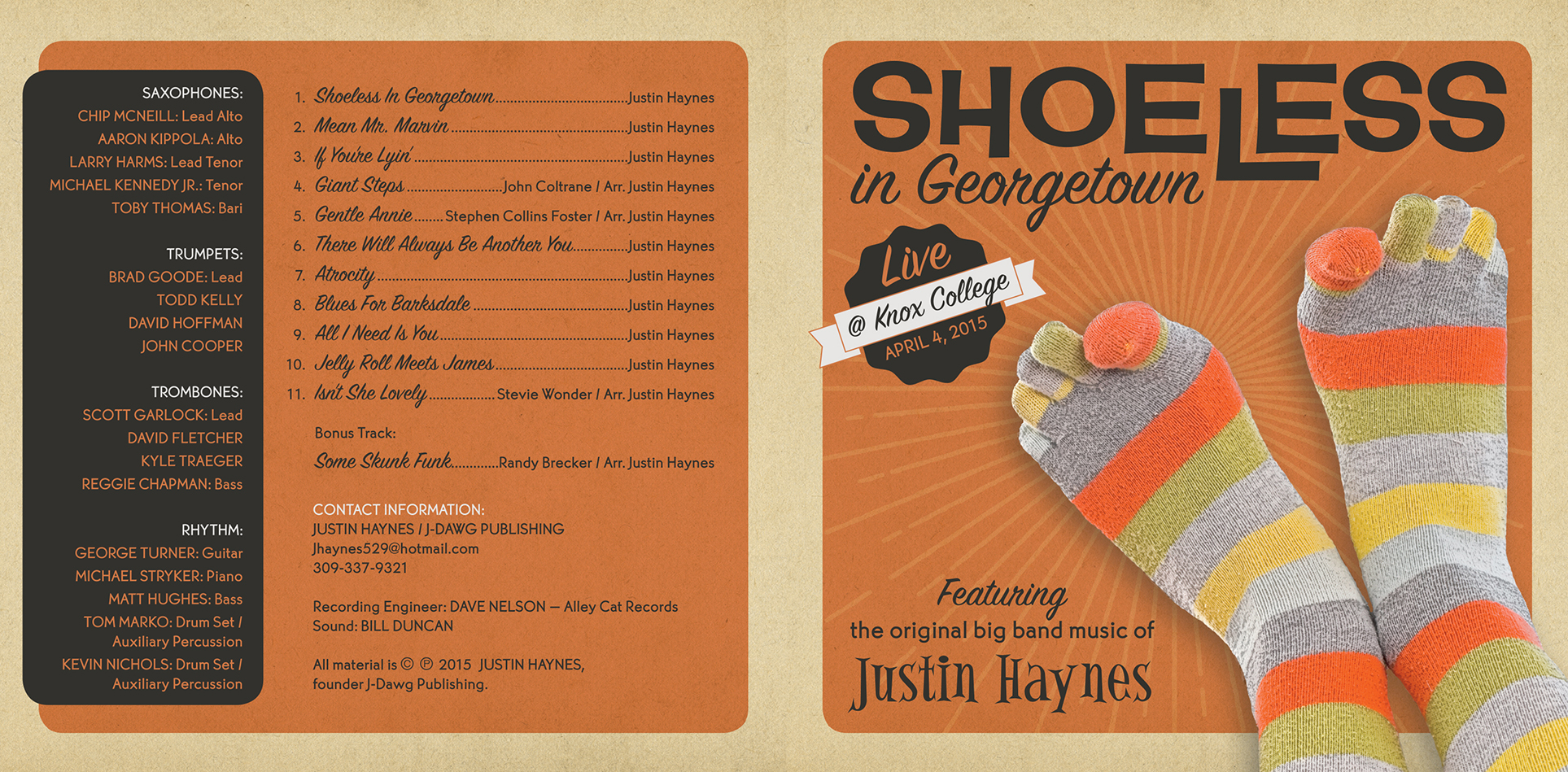 Outside of CD mini-jacket for Shoeless in Georgetown by Justin Haynes.