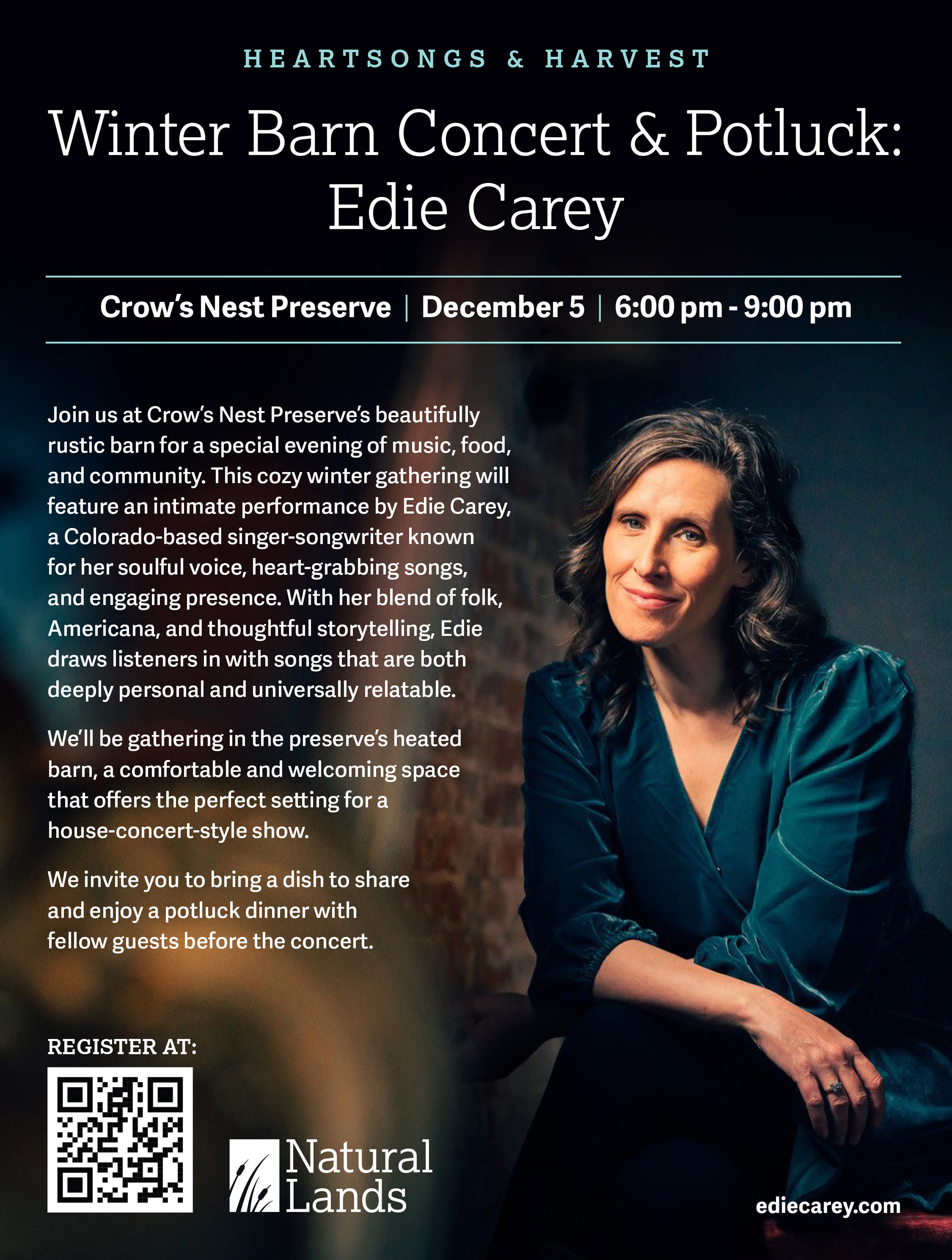 Flier to promote a barn concert at Natural Lands' Crow's Nest Preserve.