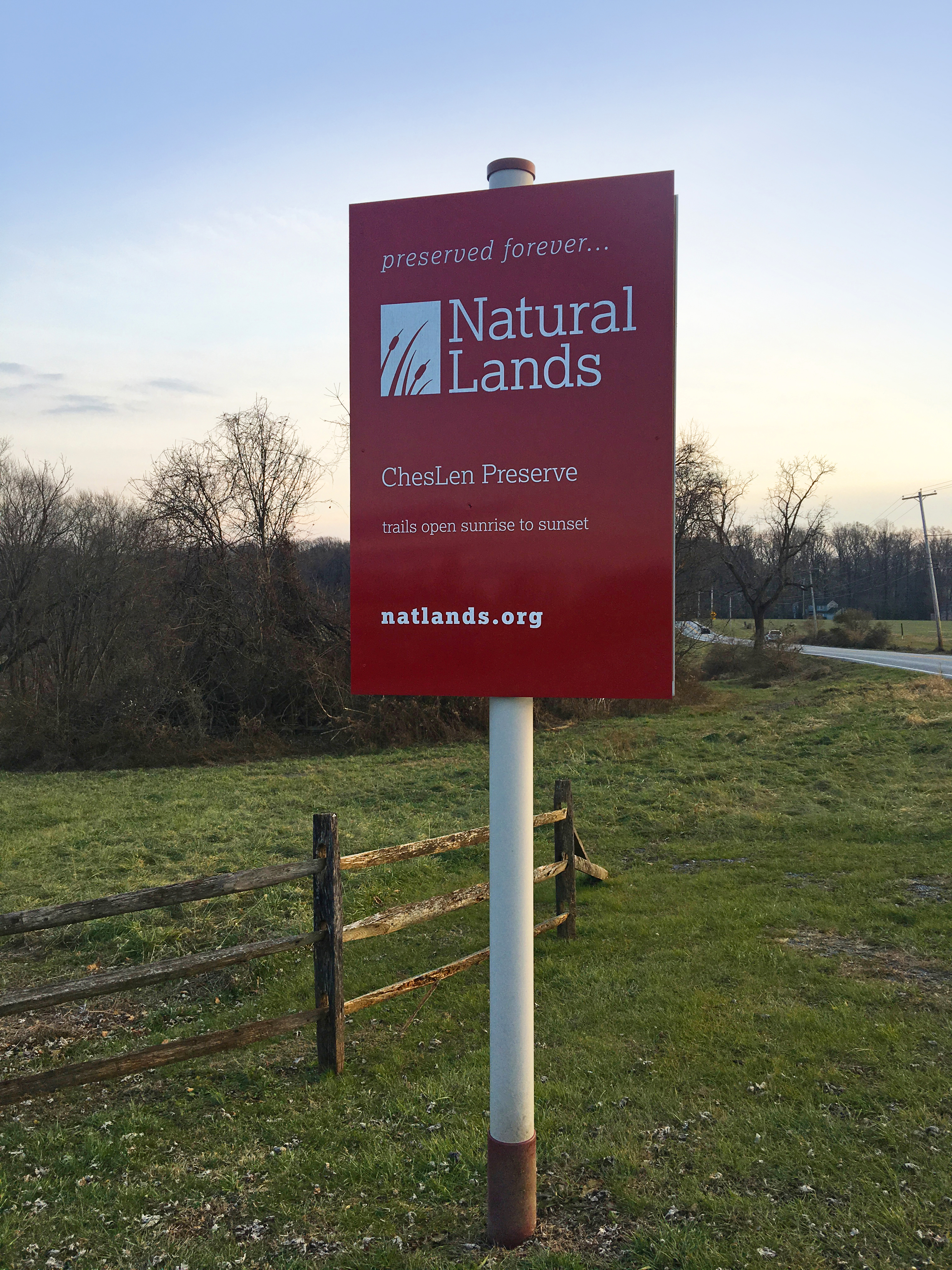 Identification sign for ChesLen Preserve.
