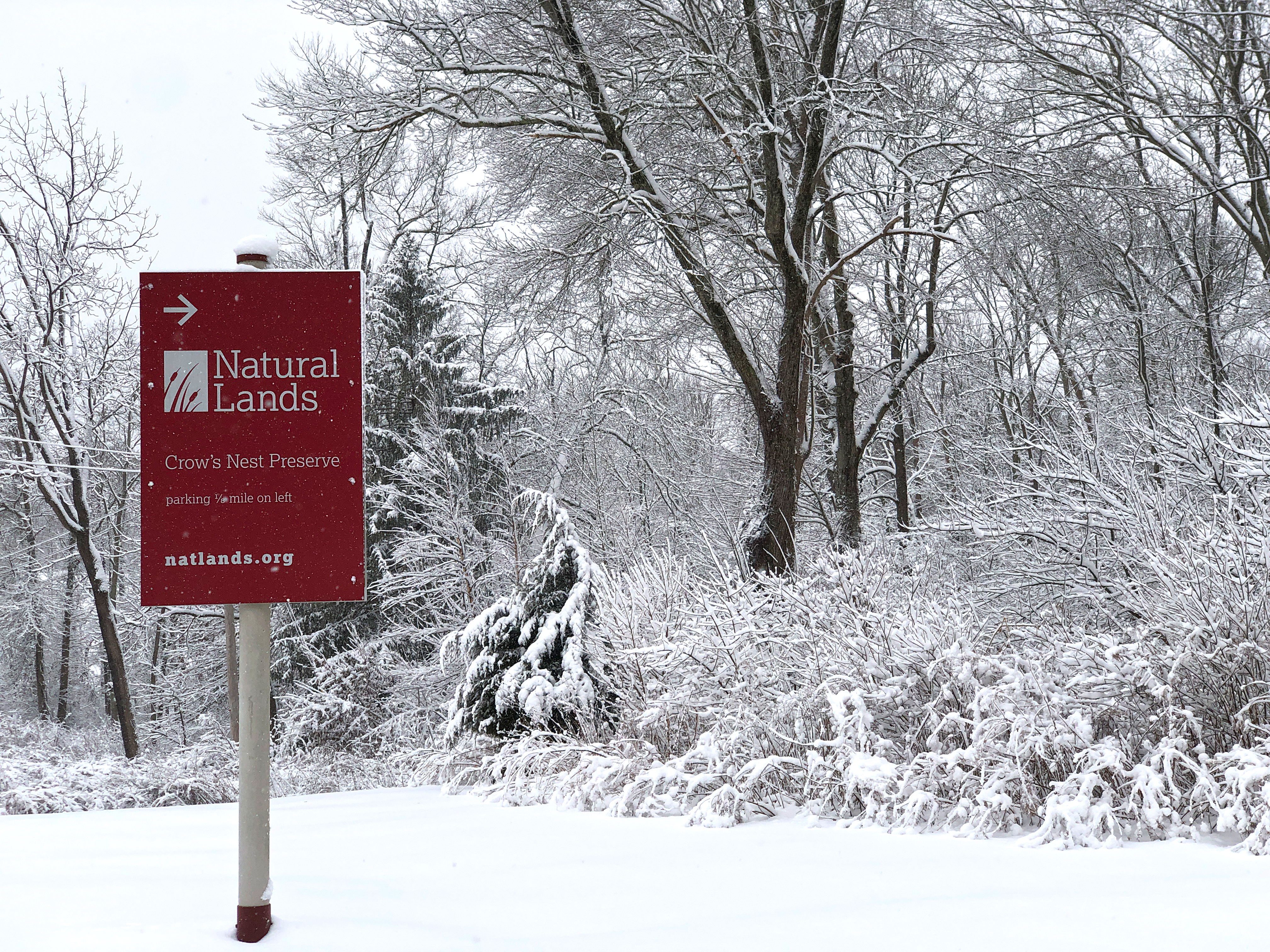 Identification sign for Crow's Nest Preserve.