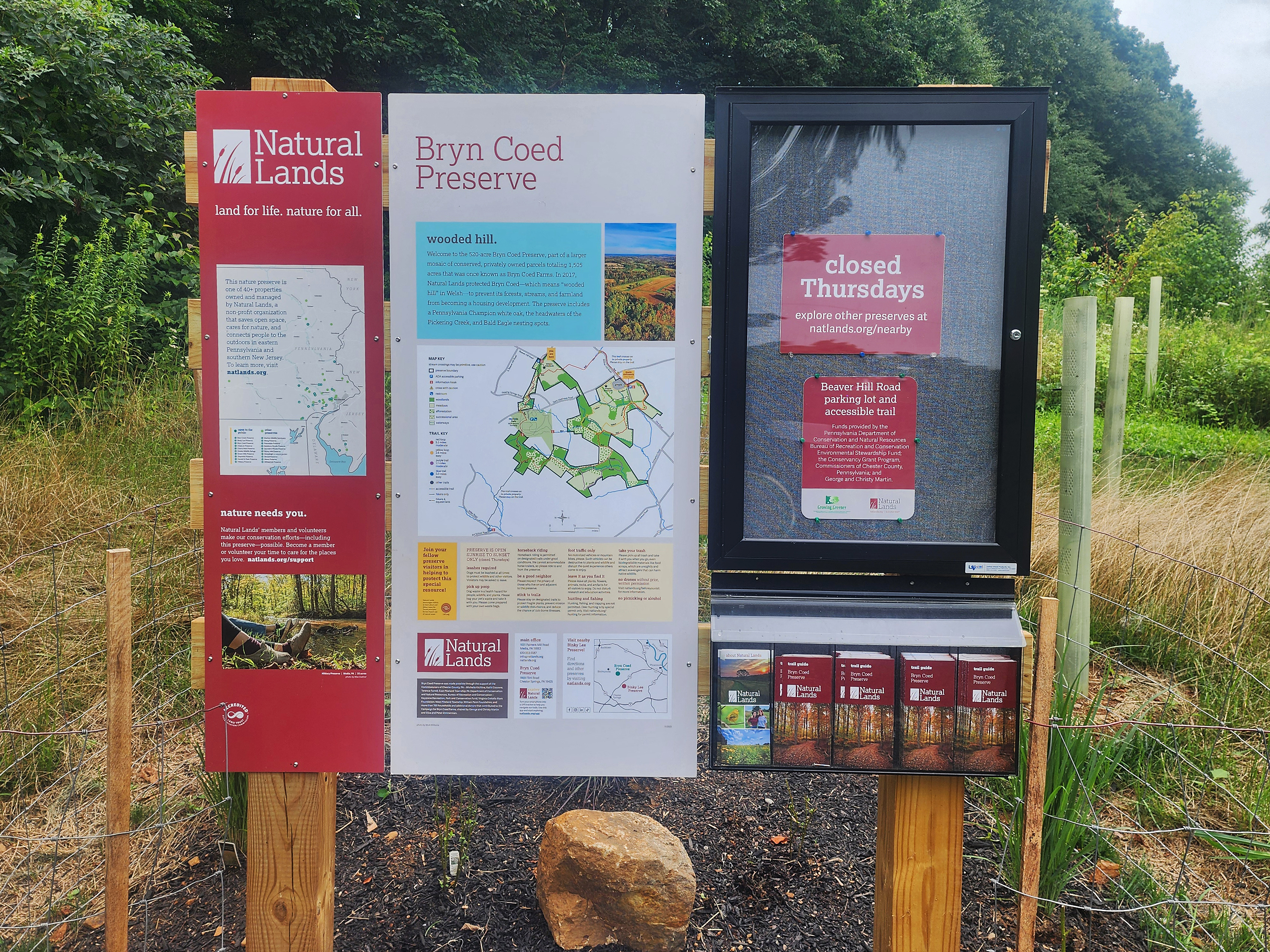 Identification sign for Bryn Coed Preserve.