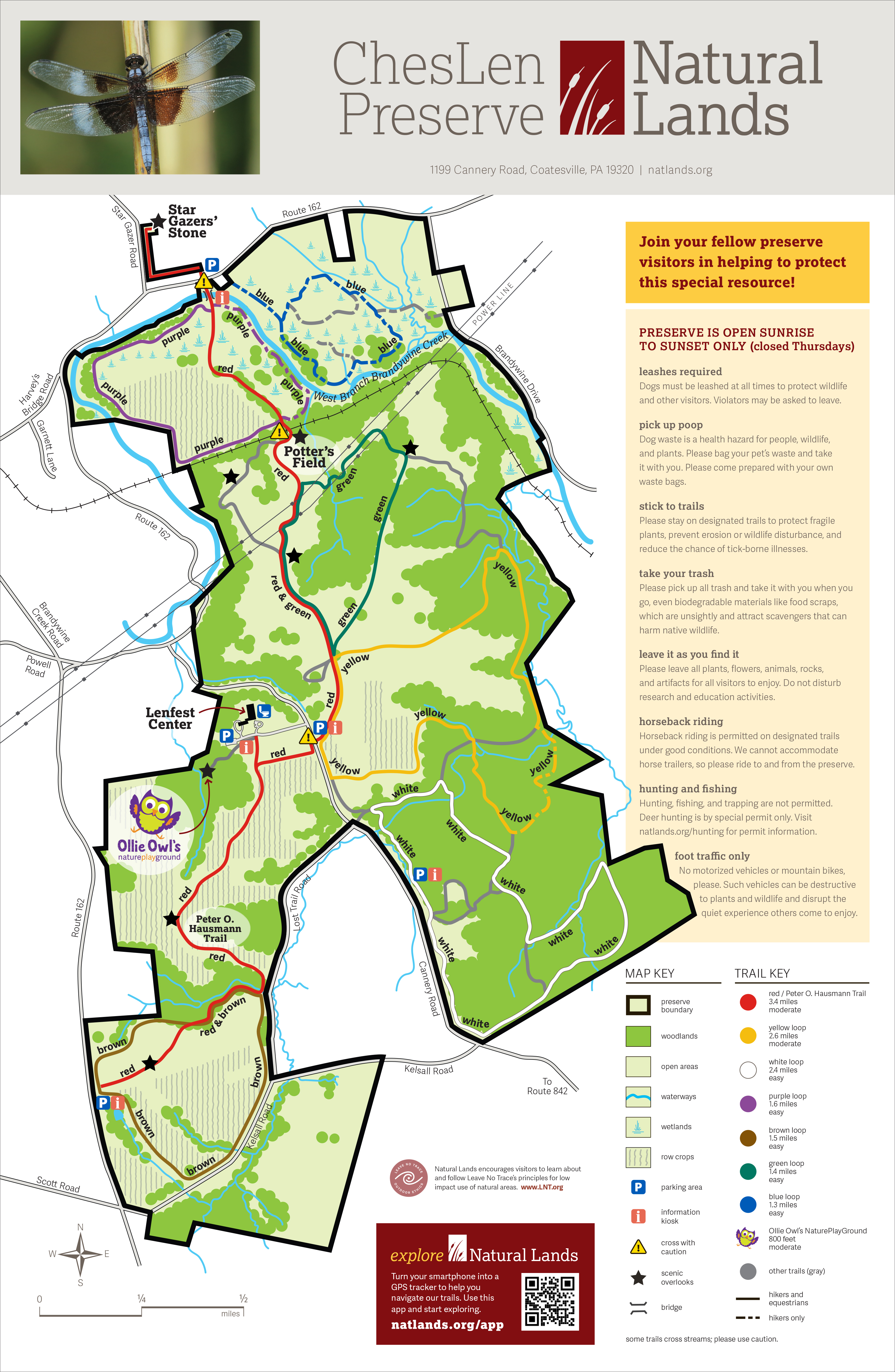 Inside panels of the trail guide for Natural Lands’ ChesLen Preserve.