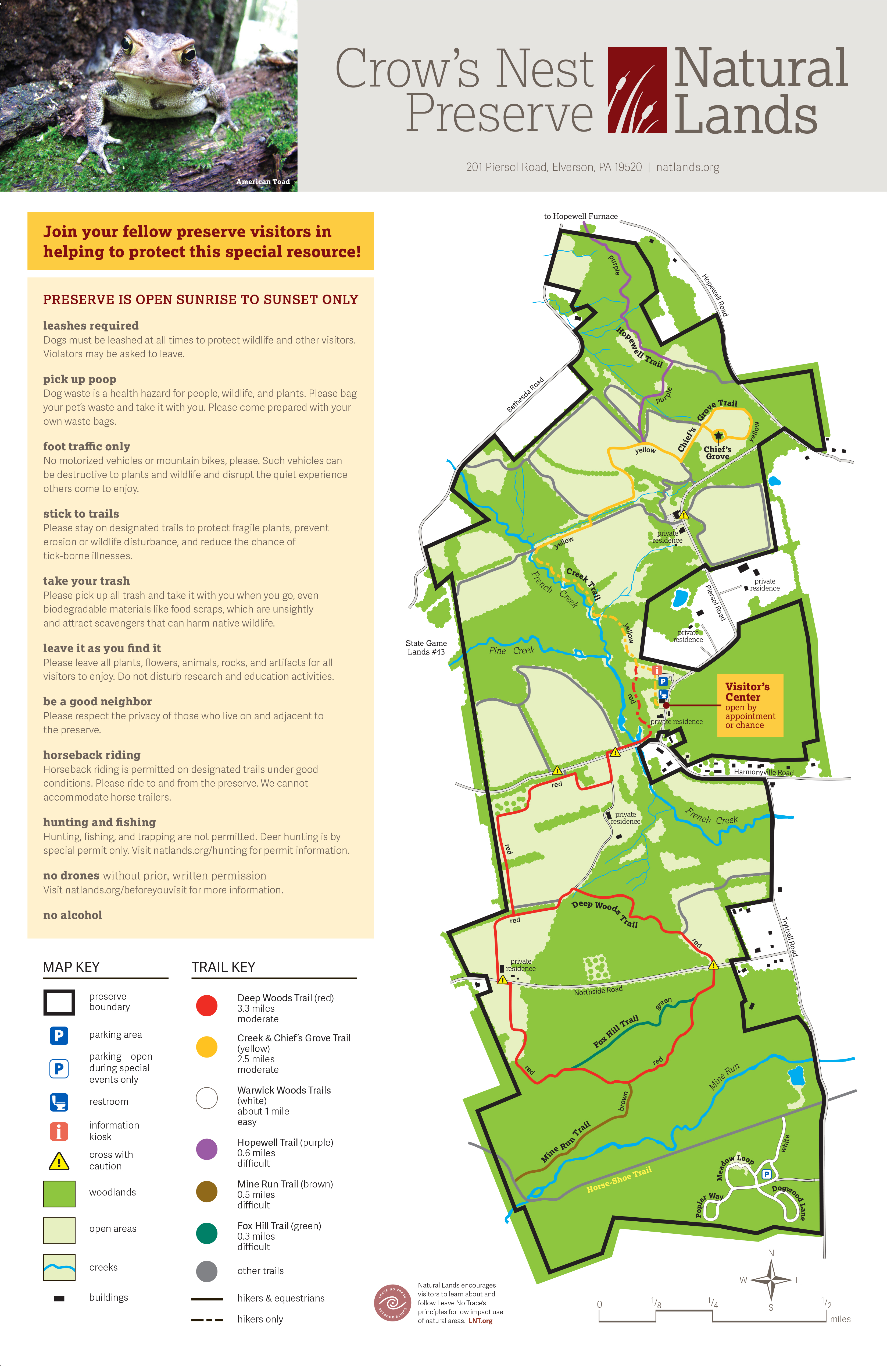 Inside panels of the trail guide for Natural Lands’ Crow’s Nest  Preserve.