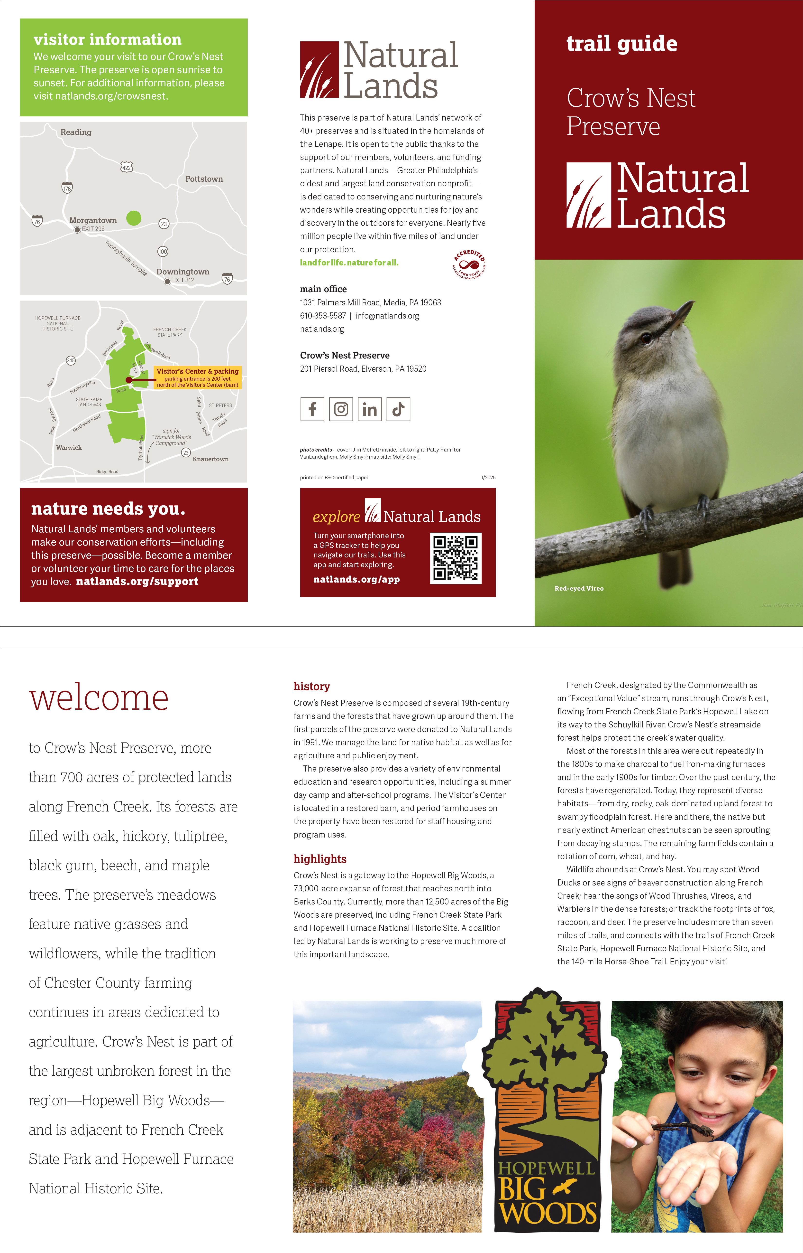 Outside panels of the trail guide for Natural Lands’ Crow’s Nest Preserve.