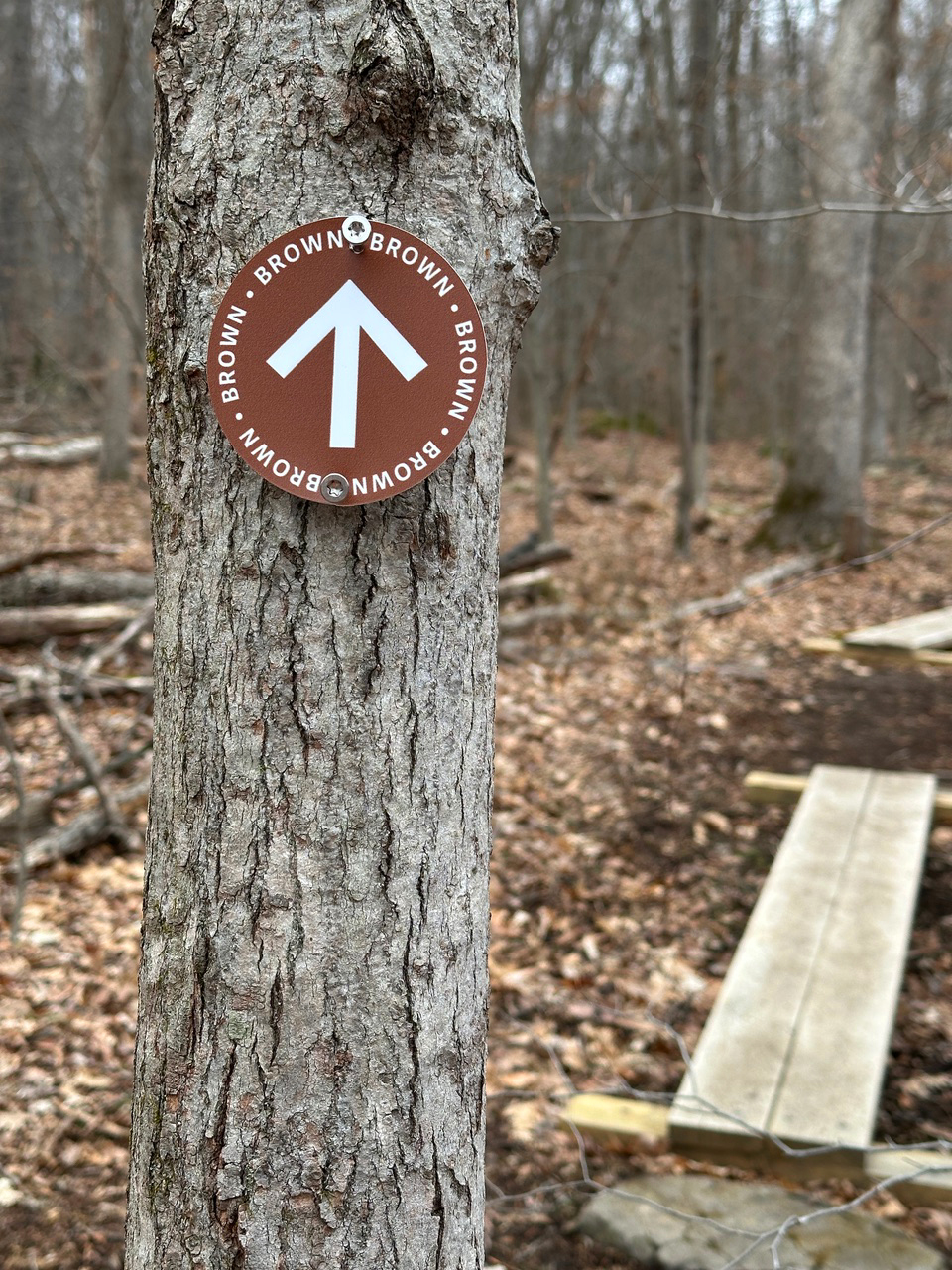 Trail marker for Crow's Nest Preserve.