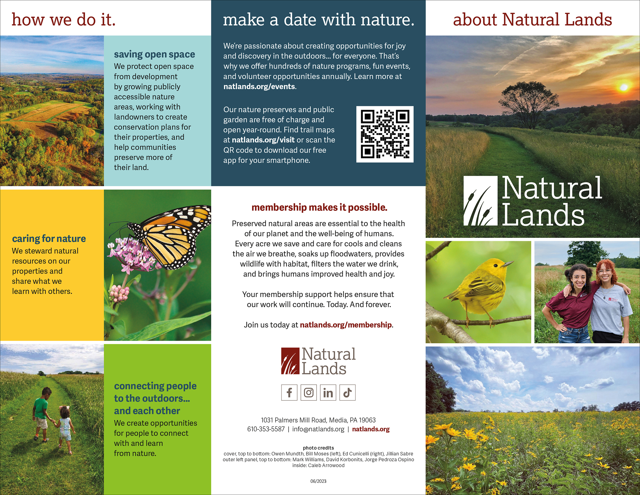 Outside of the About Natural Lands trifold brochure.